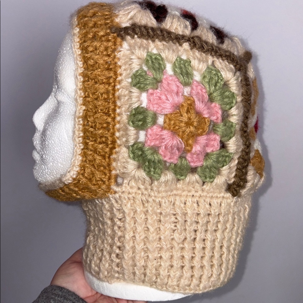 Unbranded Handmade Open Knit Floral Motif Head Hood Hat OS
